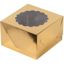 Короб картонный под  4 капкейка с окном золото